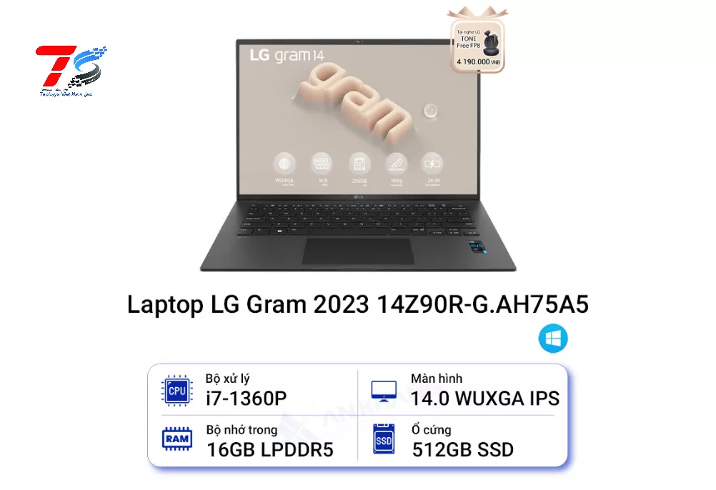 Laptop LG Gram 2023 14Z90R-G.AH75A5 (Core i7-1360P | 16GB | 512GB | 14 inch | Win 11 | Black)